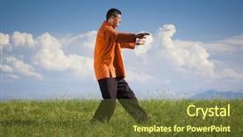  Presentation with green nature - Slide set consisting of man doing qi-gong background and a tawny brown colored foreground