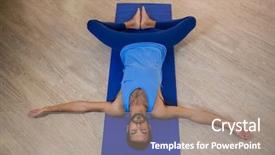  Presentation with exercise mat - Audience pleasing PPT theme consisting of man doing reclining bound angle backdrop and a coral colored foreground
