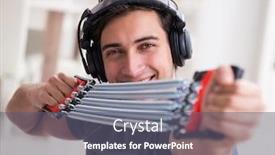  Presentation with music band - Slide deck featuring man doing sports with resistance band and listening to music background and a gray colored foreground