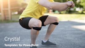  Presentation with support - Audience pleasing slide set consisting of man-doing-squat-in-knee backdrop and a gray colored foreground