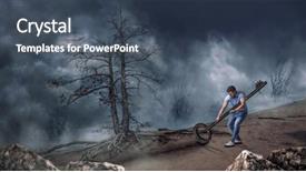  Presentation with tent in a desert - Slide deck with man drags a huge key background and a ocean colored foreground