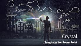  Presentation with ideas - PPT theme with man draw his ideas background and a dark gray colored foreground