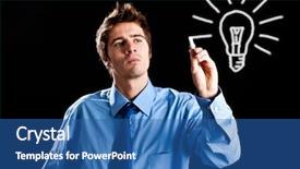  Presentation with light bulb or lightbulb - PPT theme having man drawing a light bulb background and a ocean colored foreground