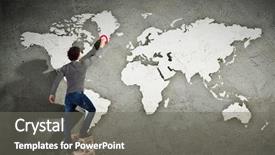  Presentation with asia - Audience pleasing PPT layouts consisting of man drawing a world map backdrop and a gray colored foreground