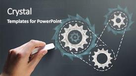  Presentation with gears - Presentation having man drawing gears on blackboard background and a dark gray colored foreground