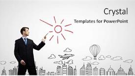  Presentation with paint brush - Colorful slide deck enhanced with man drawing sun with paint backdrop and a white colored foreground