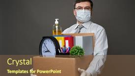  Presentation with hand sanitizer - Colorful slide set enhanced with man-dressed-as-a-businessman backdrop and a tawny brown colored foreground