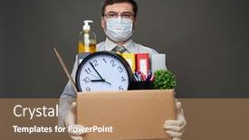  Presentation with hand sanitizer - Colorful PPT theme enhanced with man-dressed-as-a-businessman backdrop and a coral colored foreground