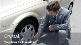  Presentation with car flat tire - Presentation theme having man dressed for a business background and a  colored foreground