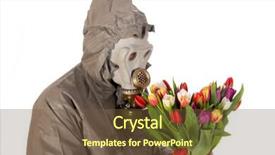  Presentation with gas - Slides enhanced with man dressed in protection suit and gas mask with colorful flowers background and a tawny brown colored foreground