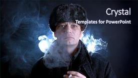  Presentation with soviet - Slides featuring man dressed in soviet attire smoking a cigarette surrounded by smoke background and a wine colored foreground