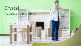  Presentation with late - Audience pleasing PPT theme consisting of man dressing up and late backdrop and a soft green colored foreground