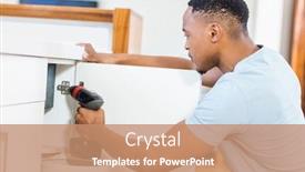  Presentation with drilling - Audience pleasing presentation theme consisting of man drilling a hole inside the cabinet at home backdrop and a coral colored foreground