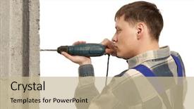  Presentation with drilling - Theme featuring man drilling hole in wall background and a mint green colored foreground
