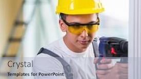  Presentation with drilling - Theme featuring man-drilling-the-wall background and a light blue colored foreground