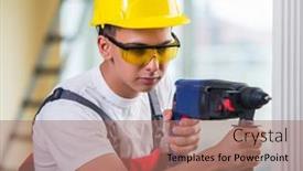  Presentation with drilling - Presentation theme with man-drilling-the-wall background and a coral colored foreground