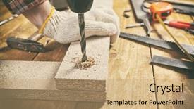  Presentation with wooden - PPT theme having man drills the wooden plank background and a coral colored foreground