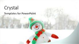  Presentation with snowman - Presentation design consisting of beautiful snowman on natural snowdrift close up background and a white colored foreground
