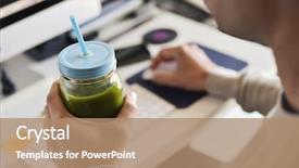  Presentation with green office - Amazing slide deck having man drinking a green detox backdrop and a coral colored foreground