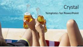  Presentation with relaxing - Theme consisting of man drinking bottled water - couple relaxing at the pool background and a arctic colored foreground