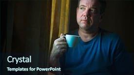  Presentation with tea coffee - Beautiful slide deck featuring man drinking coffee or tea backdrop and a navy blue colored foreground