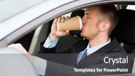  Presentation with human rights concept chained man - PPT theme enhanced with man drinking coffee while driving background and a dark gray colored foreground