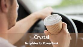  Presentation with distracted driving - Presentation design consisting of man drinking coffee while driving background and a coral colored foreground
