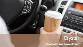  Presentation with human rights concept chained man - Slide set with man drinking coffee while driving background and a coral colored foreground