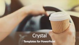  Presentation with distracted driving - PPT theme featuring man drinking coffee while driving background and a coral colored foreground