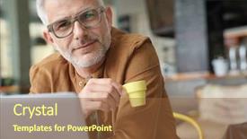  Presentation with middle ages portrait - Beautiful presentation design featuring man drinking expresso at coffee backdrop and a tawny brown colored foreground