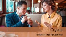 Presentation with straw - Colorful presentation theme enhanced with man drinks a cocktail from straw against woman backdrop and a coral colored foreground