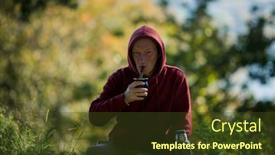  Presentation with green trees in park - PPT theme featuring man-drinks-mate background and a tawny brown colored foreground