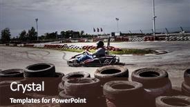  Presentation with racing - Amazing theme having man drive go kart backdrop and a tawny brown colored foreground
