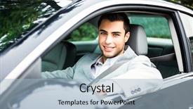  Presentation with sleepy yawning man driving car - Presentation theme featuring man driving a car background and a light blue colored foreground