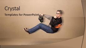  Presentation with driving - Audience pleasing theme consisting of man driving a flying car backdrop and a coral colored foreground