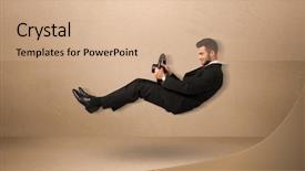  Presentation with driving - Beautiful presentation theme featuring man driving a flying car backdrop and a lemonade colored foreground