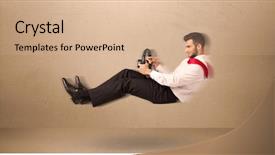  Presentation with driving - Amazing slide set having man driving a flying car backdrop and a lemonade colored foreground