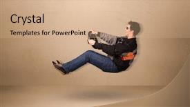  Presentation with sleepy yawning man driving car - Slides enhanced with man driving a flying car background and a coral colored foreground