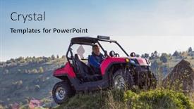  Presentation with atv - Presentation theme having man-driving-a-quad-atv background and a light blue colored foreground