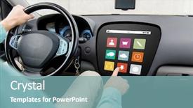  Presentation with modern automotive - Slide deck consisting of man driving car with menu background and a seafoam green colored foreground