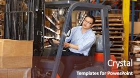  Presentation with lift truck - Presentation design featuring pews - bouquet hung on pew background and a mint green colored foreground