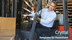  Presentation with lift truck - Audience pleasing presentation design consisting of man driving fork lift truck backdrop and a ocean colored foreground