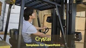  Presentation with forklift - PPT layouts with man driving forklift from side background and a tawny brown colored foreground