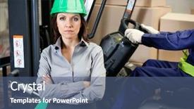  Presentation with forklift - Amazing slide deck having man driving forklift in warehouse backdrop and a ocean colored foreground