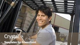  Presentation with forklift - Amazing theme having man driving forklift backdrop and a violet colored foreground