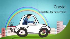  Presentation with funny cartoon - Audience pleasing PPT theme consisting of man driving little drawn car backdrop and a light blue colored foreground
