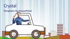  Presentation with funny cartoon - Presentation theme consisting of man driving little drawn car background and a sky blue colored foreground
