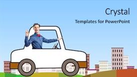  Presentation with funny cartoon - Beautiful theme featuring man driving little drawn car backdrop and a light gray colored foreground