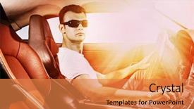  Presentation with driving - Presentation theme having man driving modern sport car background and a coral colored foreground