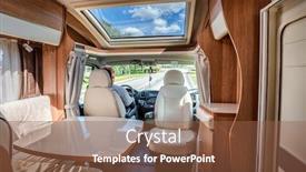  Presentation with caravan - PPT theme consisting of man driving on a road in the camper van rv caravan car vacation family vacation travel holiday trip in motorhome background and a tawny brown colored foreground